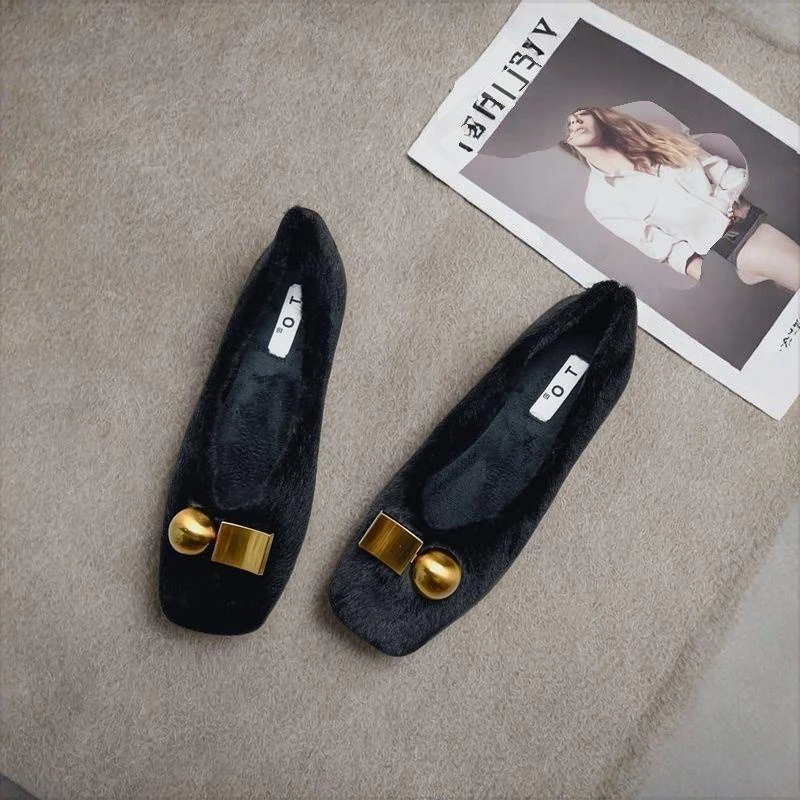 法式毛毛鞋女外穿2024秋冬新款软底加绒豆豆鞋防滑浅口单鞋平底鞋