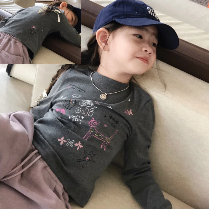 猫咪涂鸦打底T恤 24q114