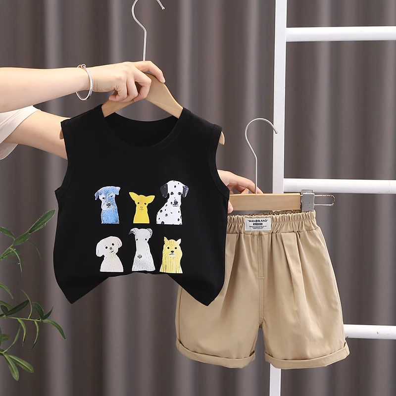 【两件套】夏季洋气条纹卡通圆领短袖短裤上下套高品质织里童装潮