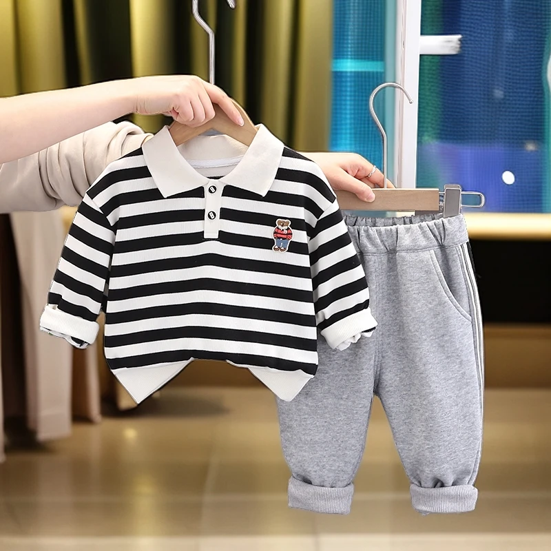 【两件套】2024秋装上新中小童翻领长袖卫衣加卫裤休闲帅气品质童装