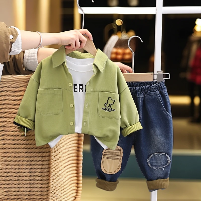 【三件套】2024秋装上新中小童帅气外套加牛仔裤加内搭高品质童装潮