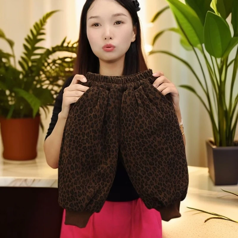 【加厚棉裤】小一峰男女中小童豹纹加绒裤子三层夹棉束脚长裤子保暖