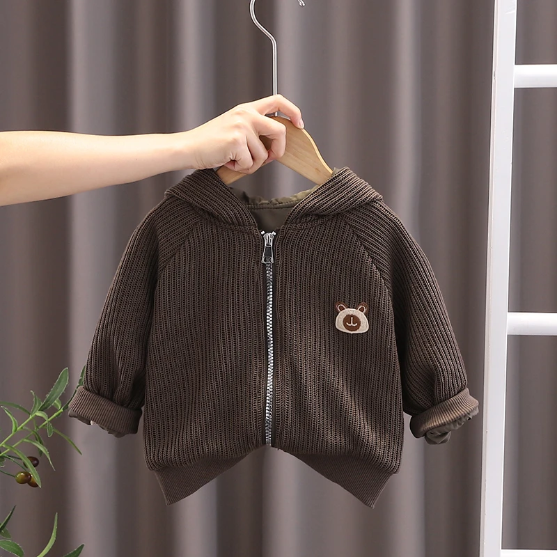 【单件】冬款双层加厚针织连帽拉链开衫外套精致休闲中小童装高品质