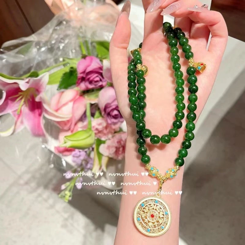 合金仿水晶项链 三十佳 圆珠吊牌项链如意民族风项链新中式项链