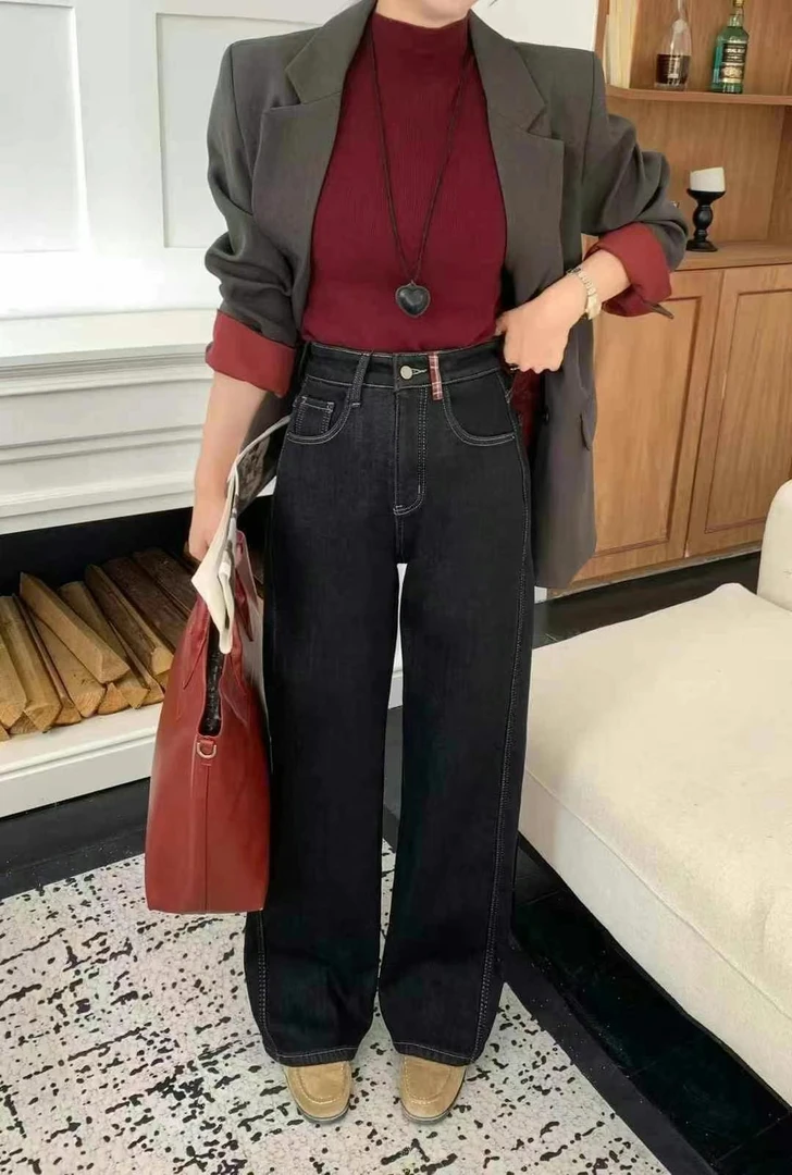 李园家2号店-24471-秋冬新款阔腿加绒牛仔裤