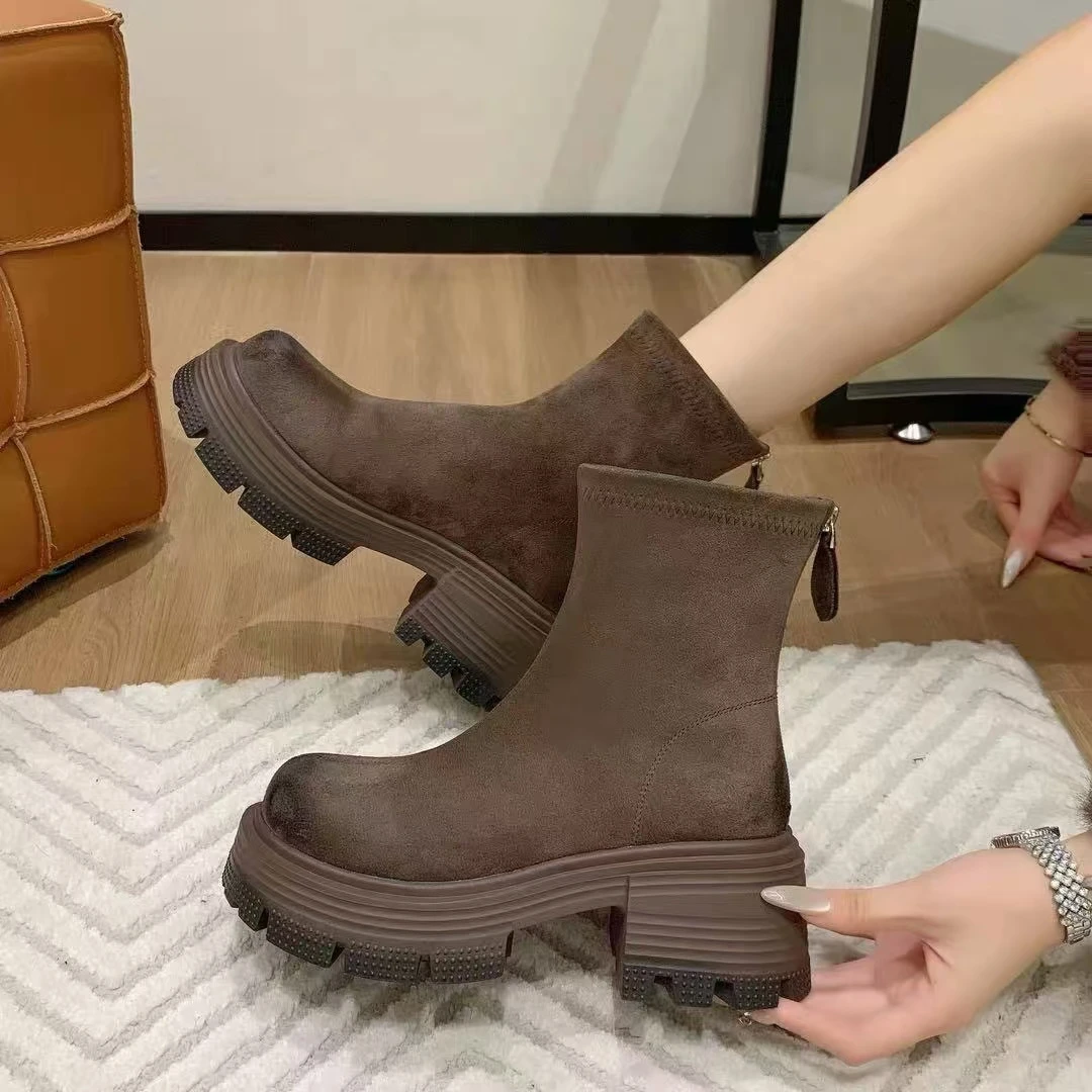 【李园家2号店】-6688-6-秋冬新款加绒厚底短靴