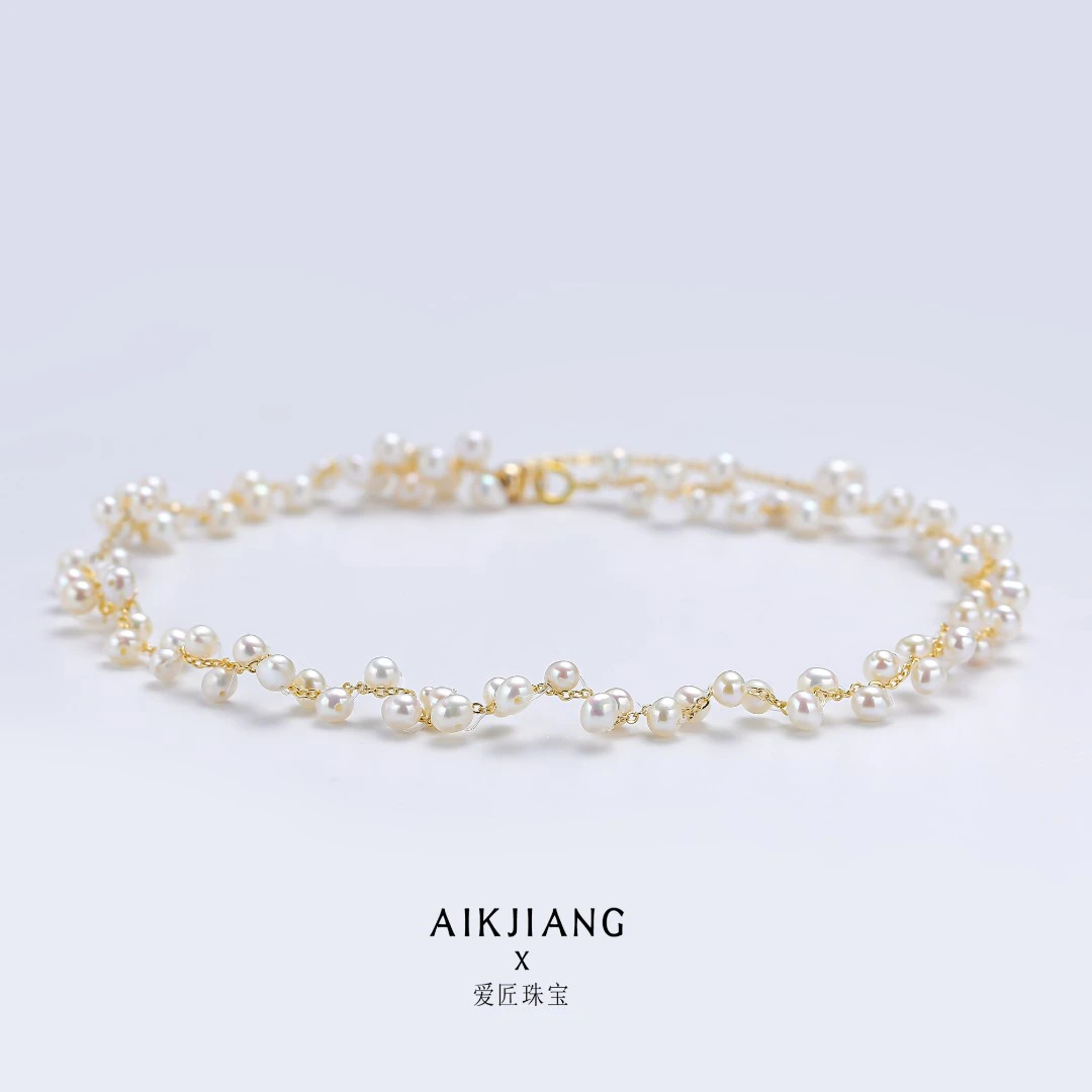 AIKJIANG/爱匠淡水白珠编织款小清新颈链 3-4mm左右 复古仙女百搭
