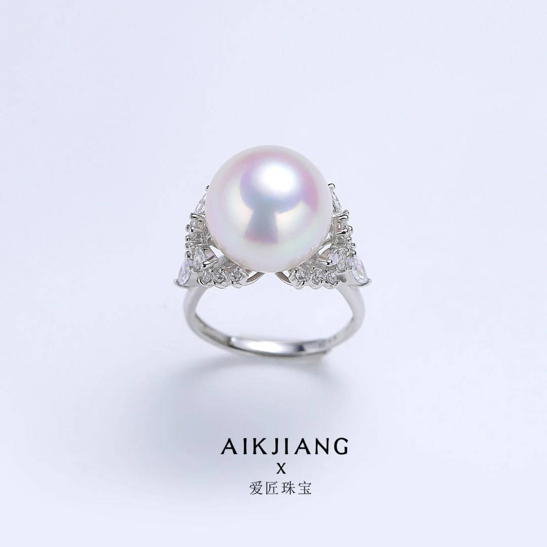 AIKJIANG/爱匠【白总】白雪系列冰雪款珍珠S925银戒指12-13mm左右