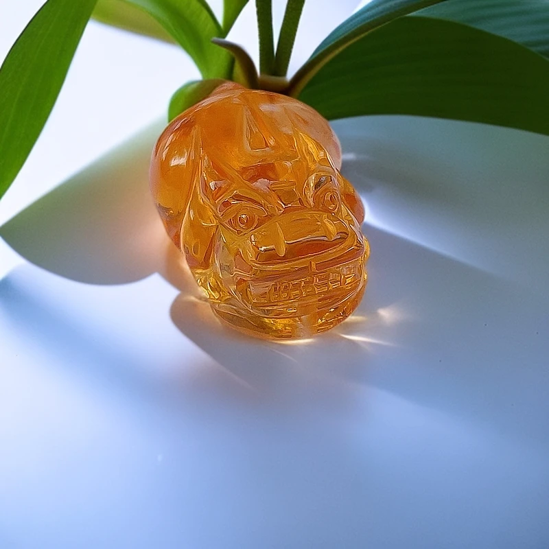 天然精品全净体巴西黄水晶雕刻貔貅吊坠16*23*13尺寸高冰精美