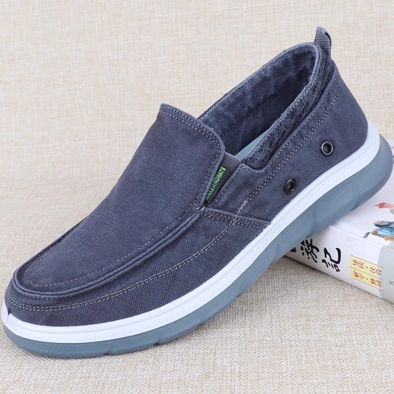 男士帆布鞋男休闲鞋一脚蹬鞋子男款软底懒人鞋透气老北京布鞋男鞋
