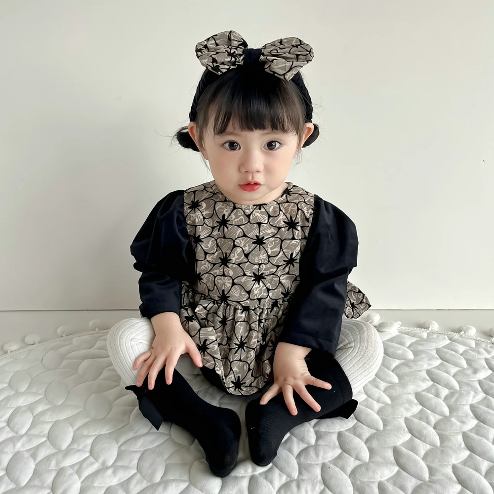 春秋冬女宝宝洋气包屁爬服周岁连体衣婴儿礼服公主哈衣网红超萌