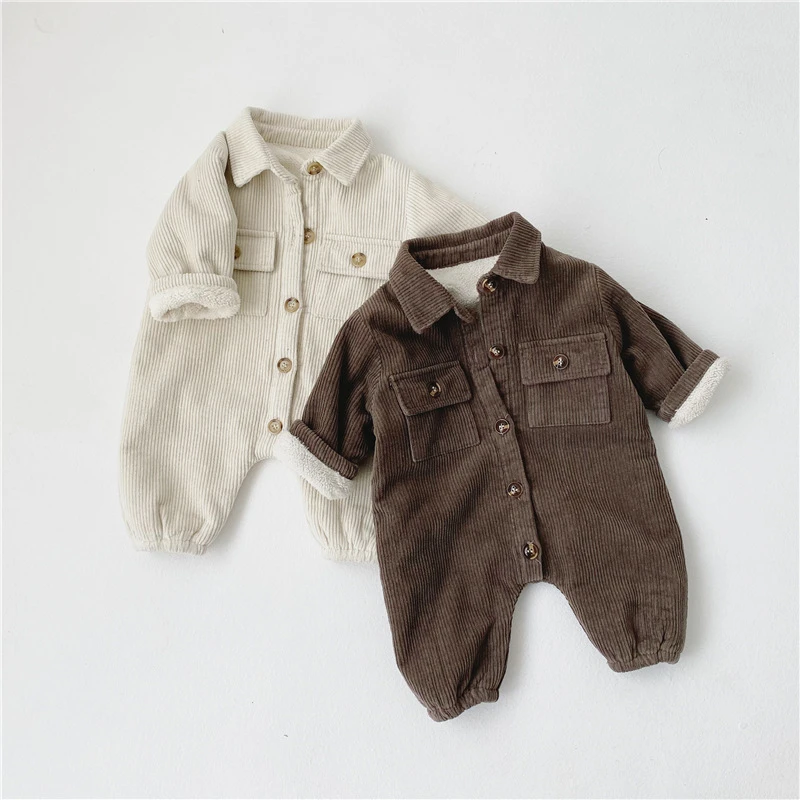 秋冬男女宝婴幼儿双层加绒加厚连体衣外出服宝宝休闲爬服外套冬装