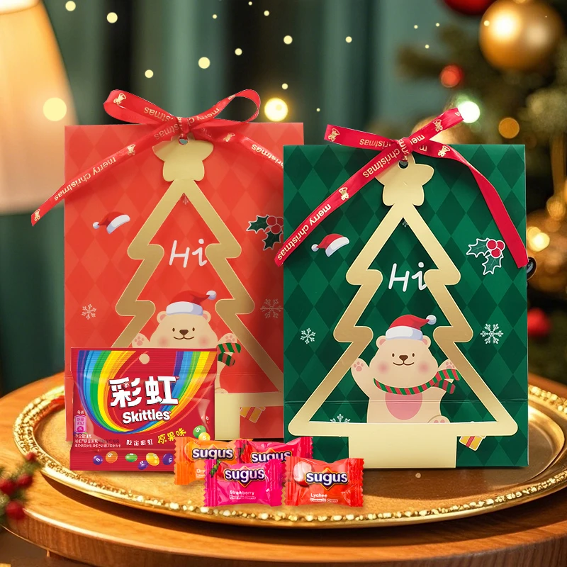 【到手60件】圣诞小熊礼袋*2袋瑞士糖*50粒+彩虹糖*10包配圣诞卡片