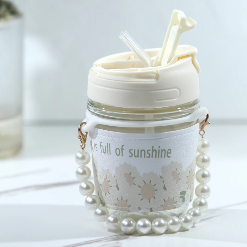 【粉丝福利】可爱高颜值ins风玻璃日常大肚杯吸管双饮杯珍珠手链杯