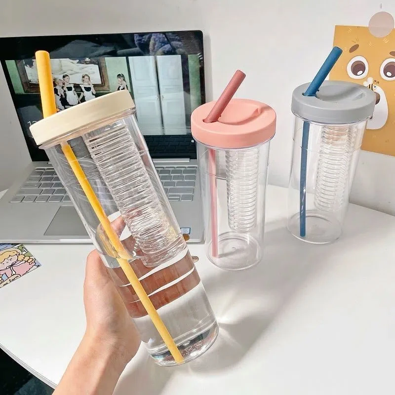ins简约水杯高颜值女生折叠吸管杯子大容量学生果汁杯便携随手杯