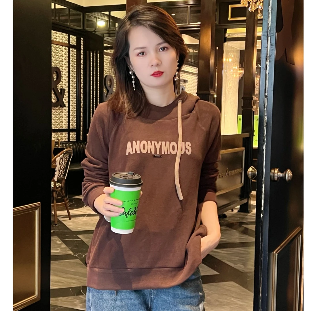 2024德绒长袖网红洋气宽松百搭秋冬打底连帽卫衣24101503