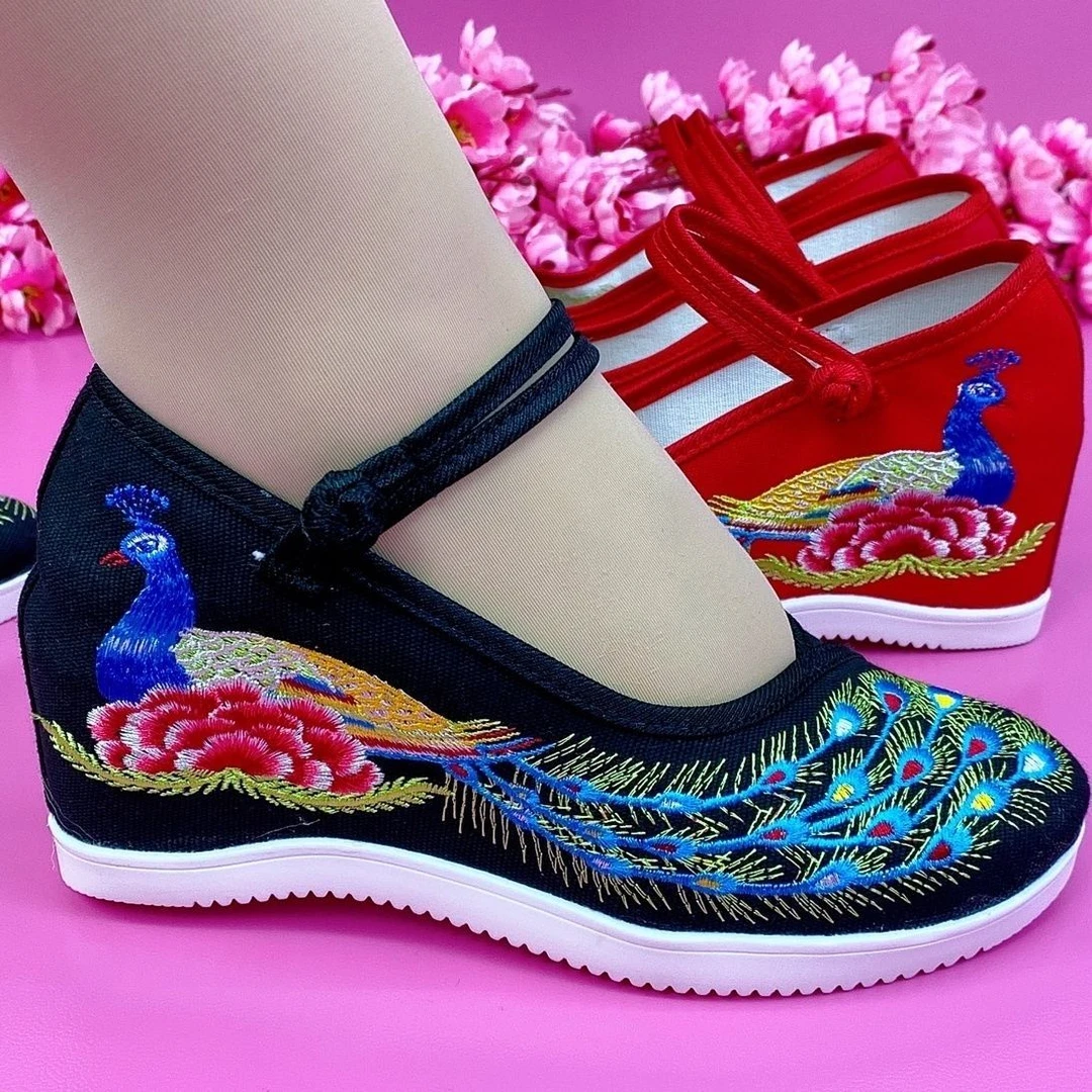 老北京布鞋内增高绣花鞋时尚休闲女鞋民族风舞蹈鞋轻便舒适妈妈鞋