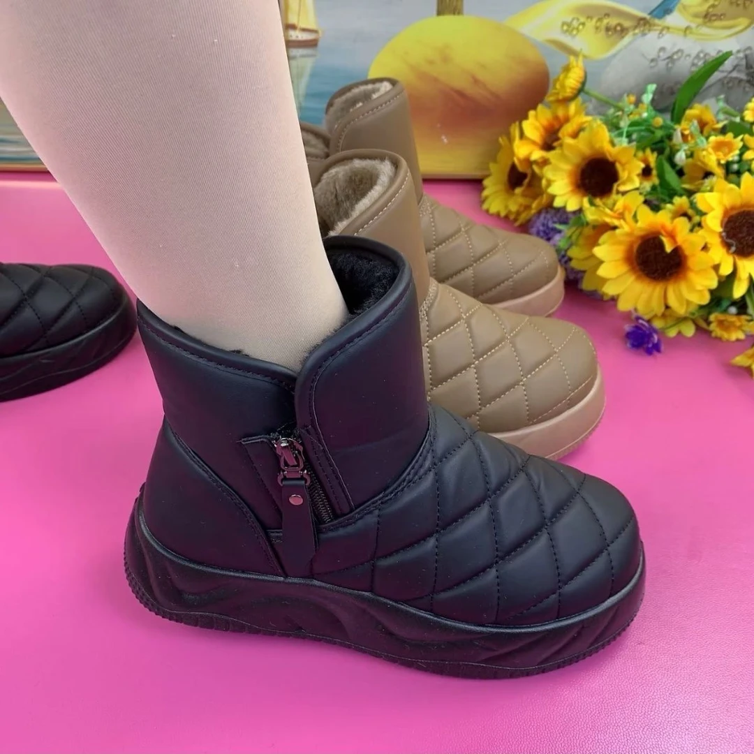 2024冬季新款雪地靴加厚保暖棉鞋厚底防滑短靴超厚加绒复古防滑靴