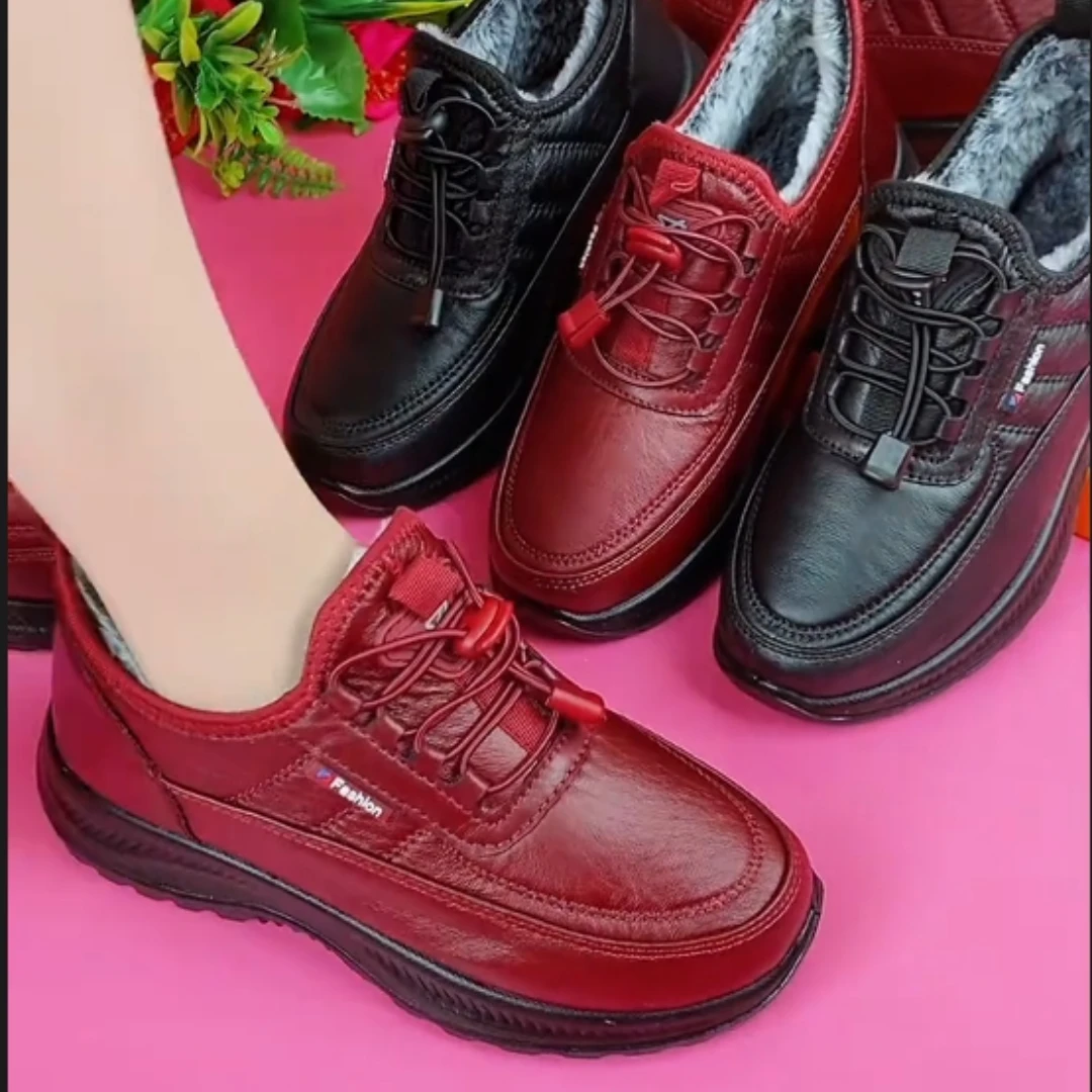 冬季棉鞋加绒保暖防寒女鞋全皮大棉鞋雪地靴中老年防滑运动休闲鞋