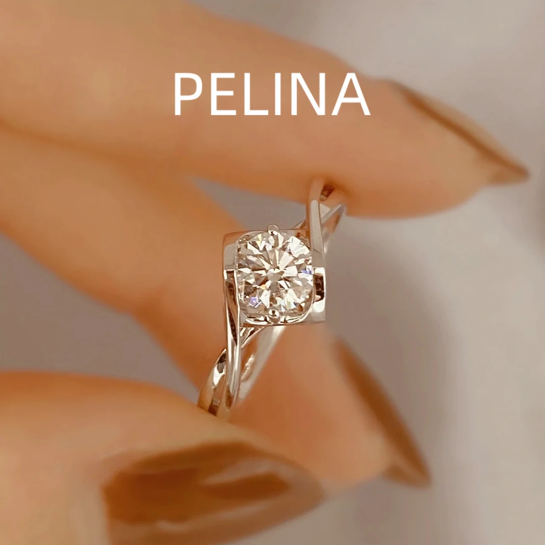 PELINA莫桑戒指1克拉天使之吻卡镶单钻心心相印扭臂简约时尚轻奢