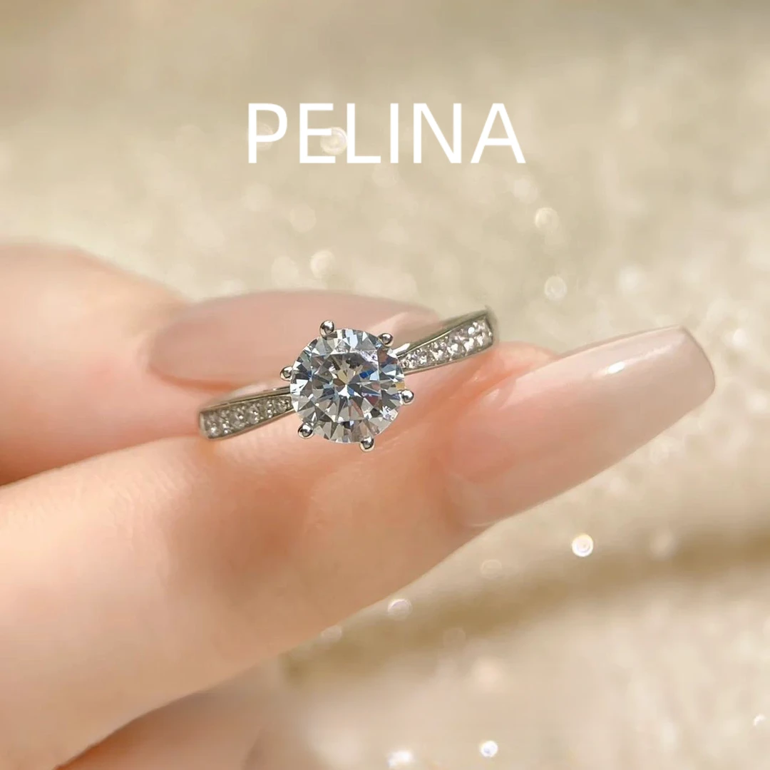 PELINA莫桑戒指六爪钻戒1克拉50分六爪满镶钻戒婚戒求婚戒指经典
