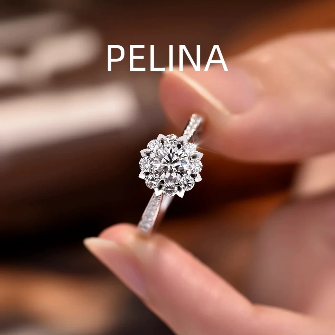 PELINA莫桑戒指30分雪花钻戒满钻镶嵌轻奢优雅时尚求婚结婚戒指女