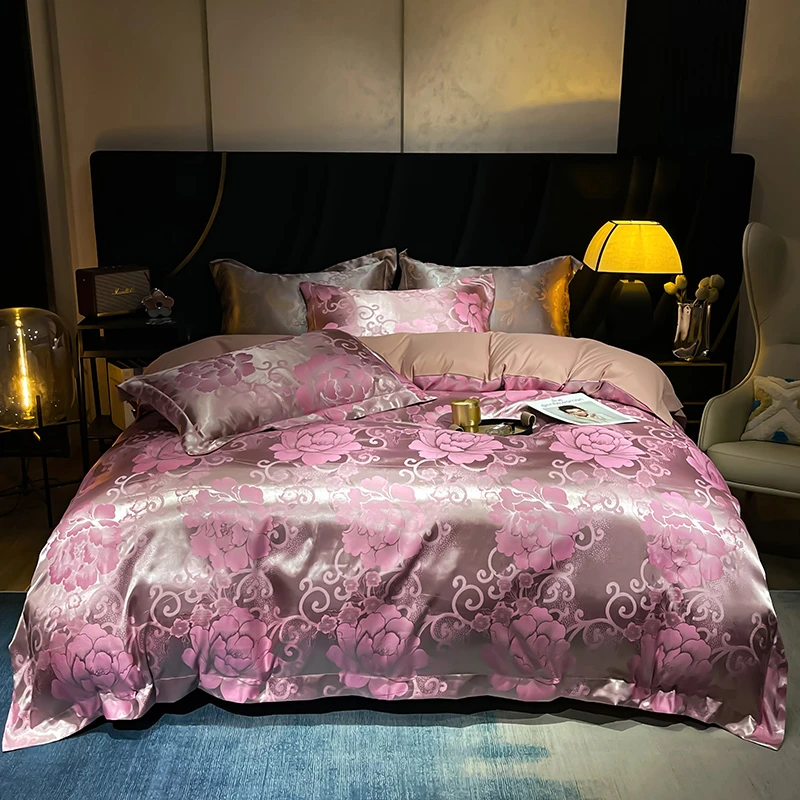 牡丹  贡缎提花四件套舒适裸睡透气被套床单丝滑高档床品欧式