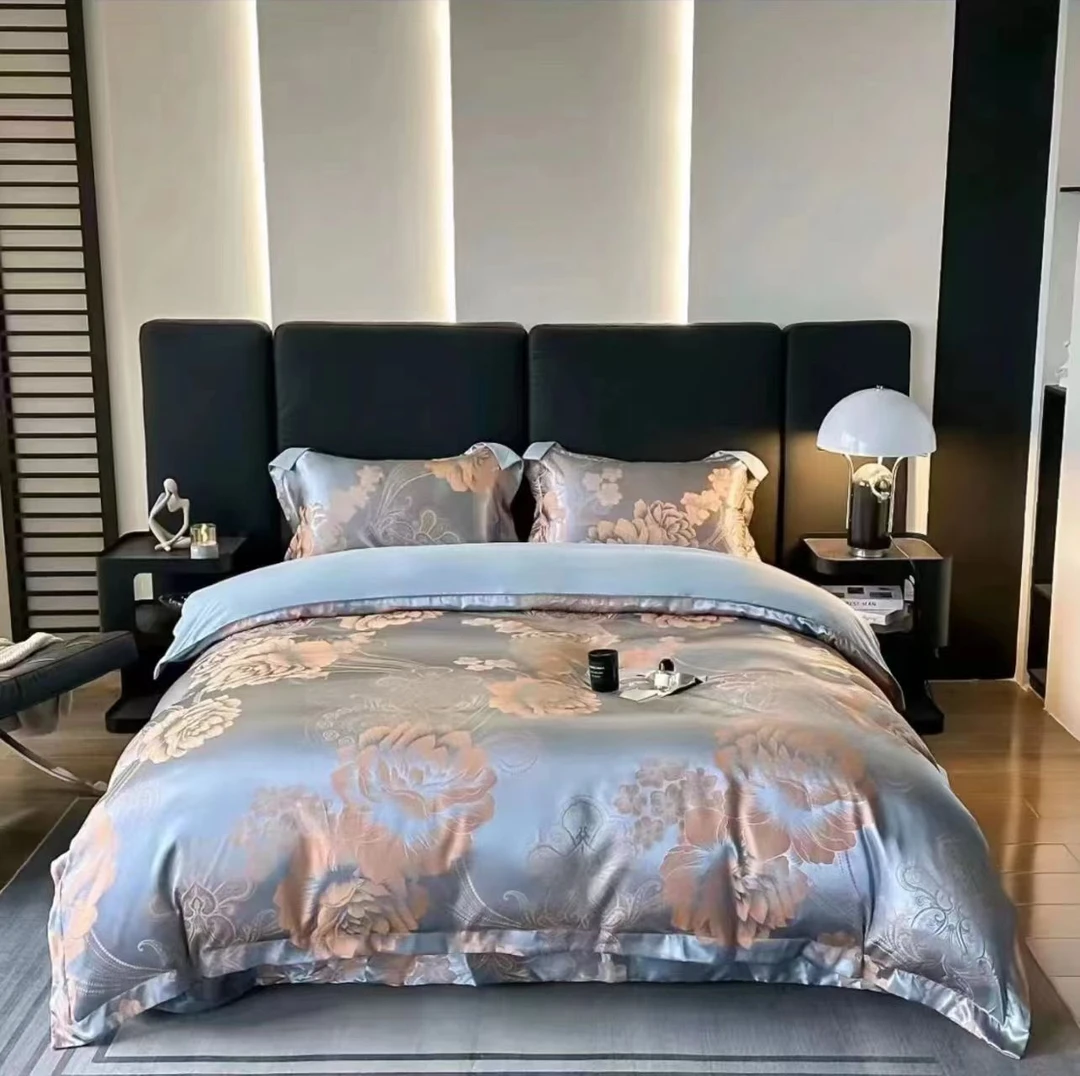 青蓝花都 轻奢贡缎提花四件套亲肤裸睡柔软被套丝滑高端欧式