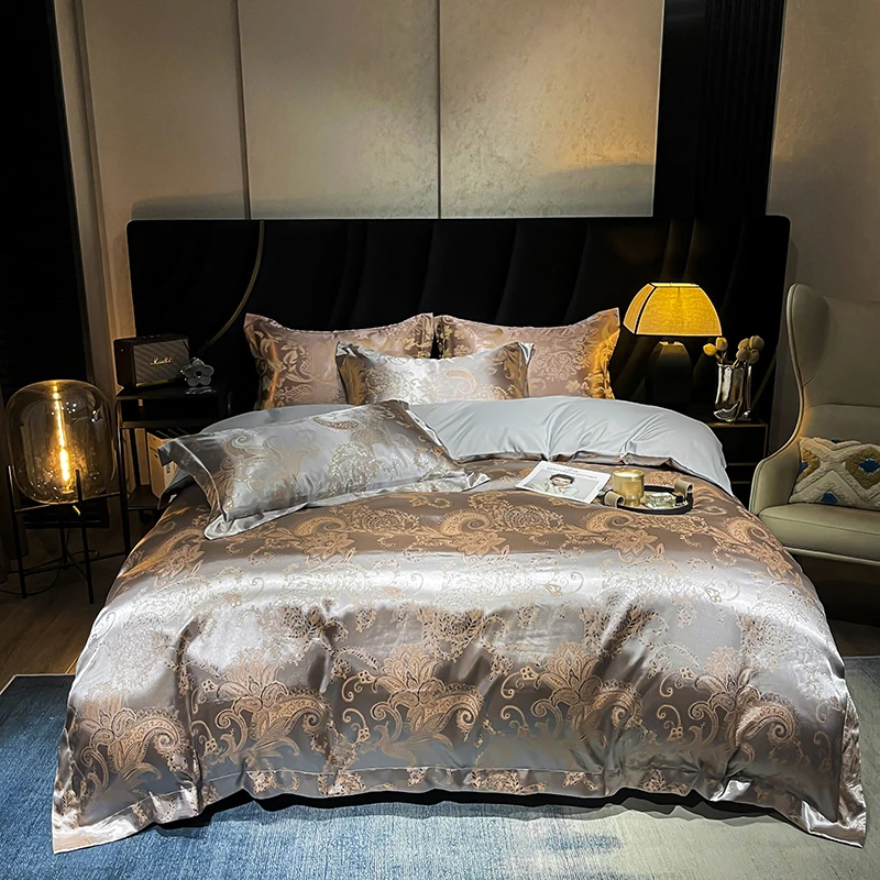 一生辉煌 轻奢贡缎提花四件套舒适被套丝滑高档床品欧式简约凉感