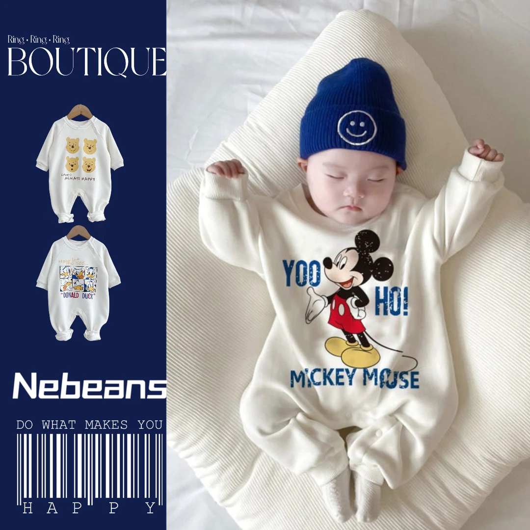 秋冬0-2岁加绒卡通婴儿连身衣洋气 男女宝宝爬爬服唐老鸭保暖哈衣