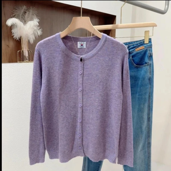 【紫罗兰】春夏季简约风百搭新款针织开衫毛衣长袖