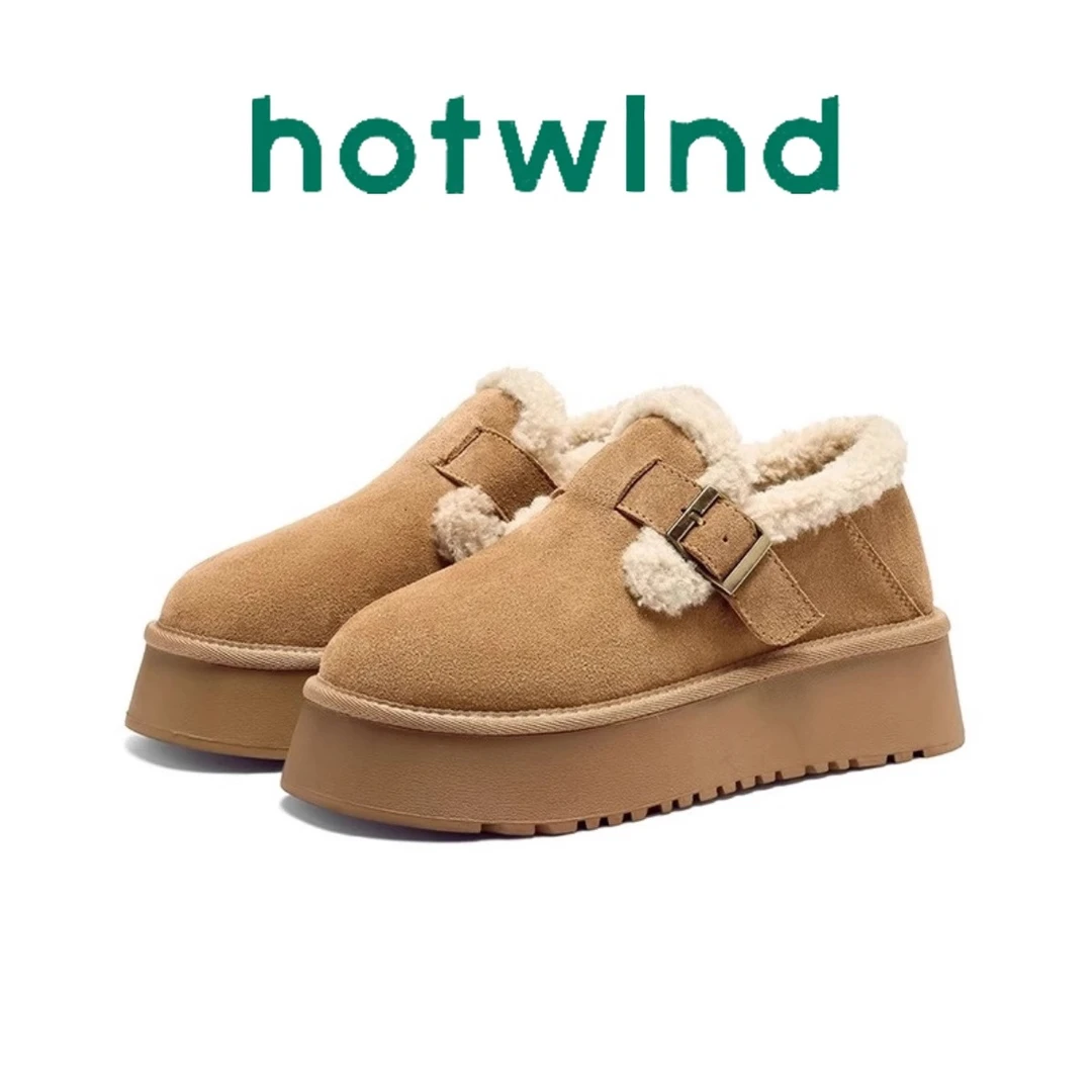 Hotwind/热风厚底加绒保暖雪地靴女款2024冬季新款毛毛鞋百搭棉鞋