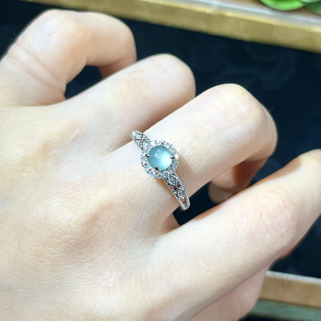 【聚源珠宝】天然翡翠A货蓝冰翡翠蛋面戒指（多样性发一件）