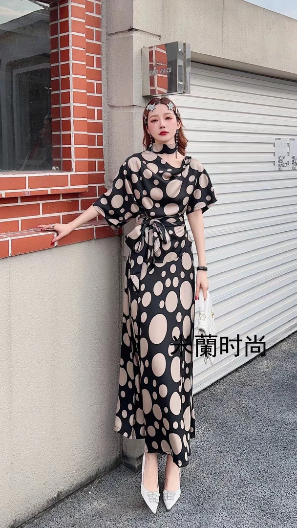 61095-G-1-1-1 名媛气质套装茶歇法式醋酸绑带收腰轻奢大摆裙套装