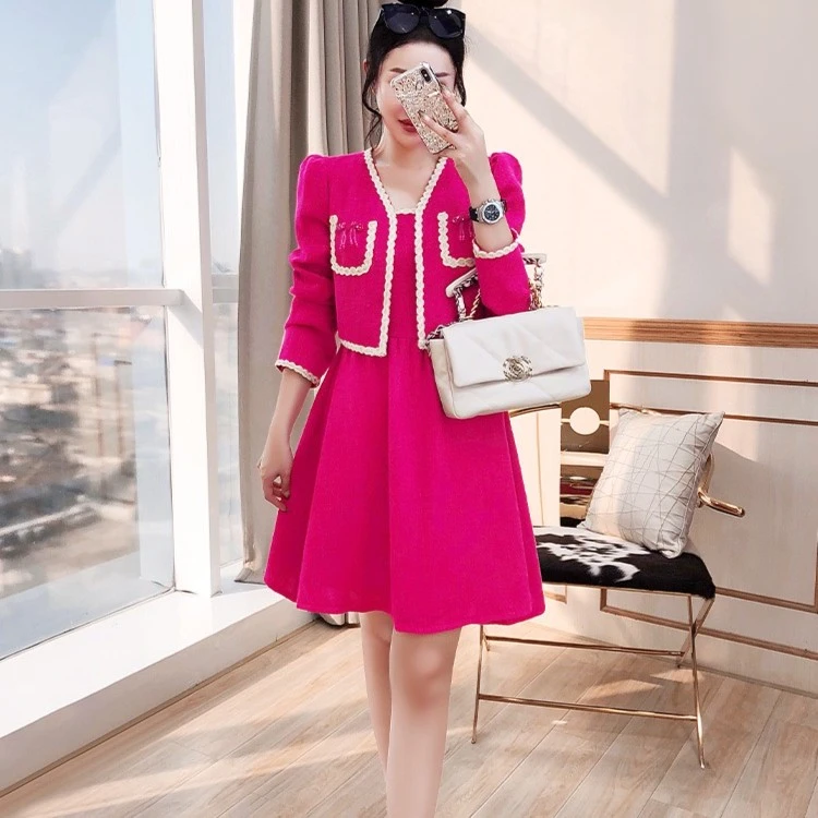 11132-A2-4-4 女装套装新款秋季名媛盐系穿搭外套吊带开衫两件套