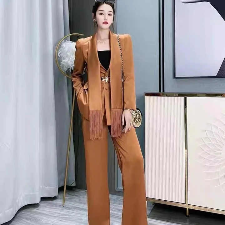 666681-B-6-6-2    新款女装气质显瘦醋酸裤子女人味垂坠感直筒裤