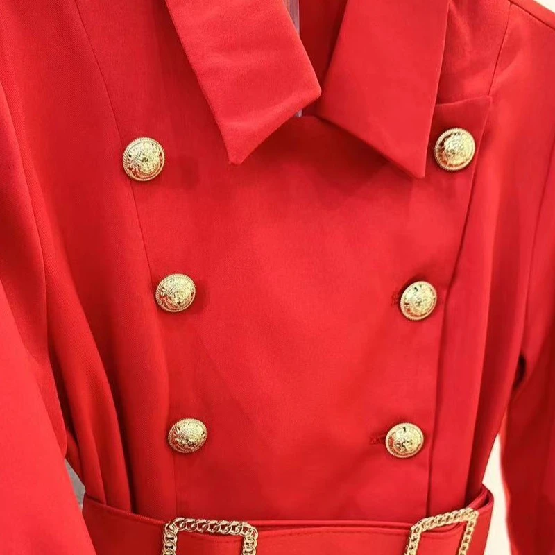 19421-C-1-2-4双排扣V领修身包臀连衣裙配腰带气质显瘦长袖中长裙