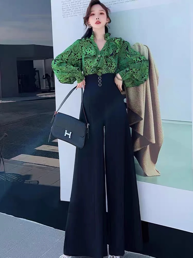 60987-B-4-3-6   气质百搭立领灯笼袖波浪复古印花宽松显瘦衬衫女