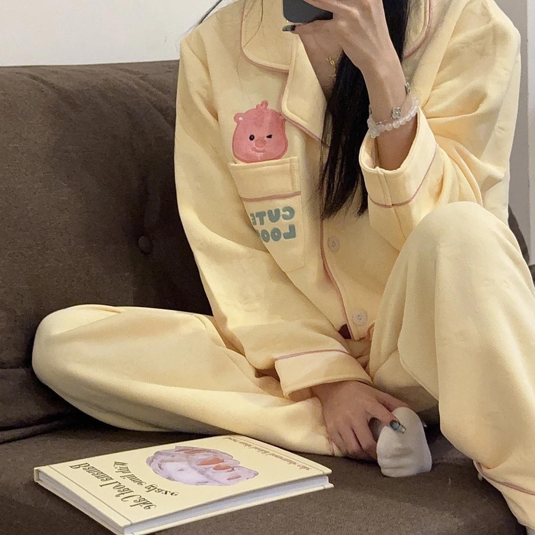 loopy露比加厚夹层空气棉睡衣ins韩版宽松学生秋冬季甜美家居服