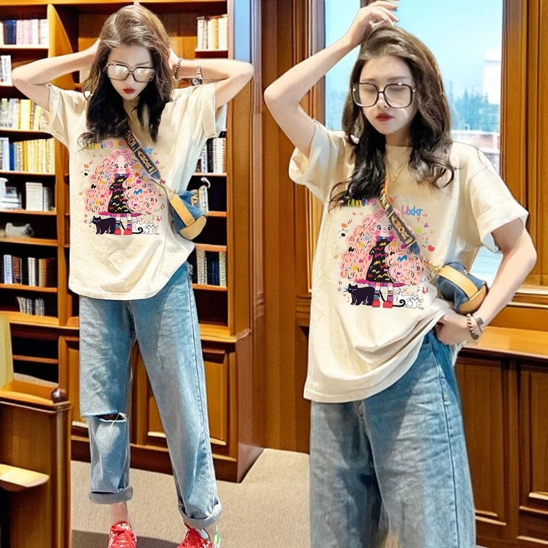 大码显瘦纯棉短袖t恤女夏季新款宽松设计感小众时髦炸街洋气上衣