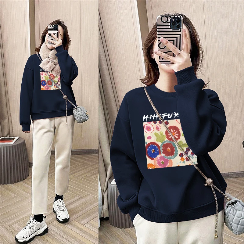 百搭秋冬显瘦酒红色大码圆领卫衣女遮屁股洋气气质中长款上衣长袖