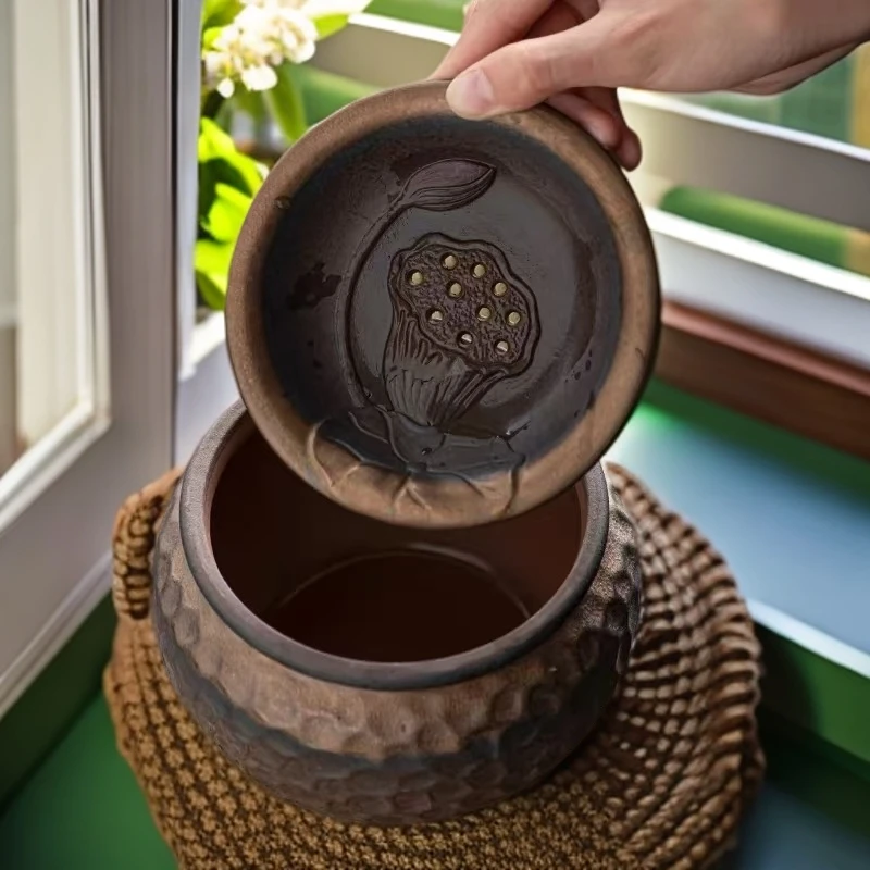 粗陶茶渣缸茶渣桶复古桌面垃圾桶大容量干湿分离废水桶建水水盂