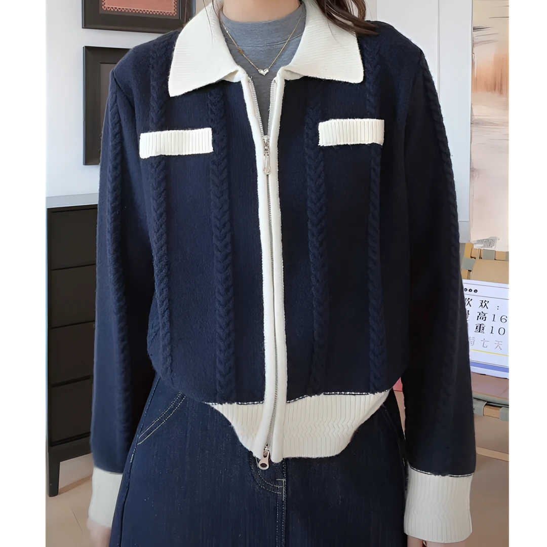 【YHH】秋季针织翻领拉链开衫毛衣外套-YHW4665