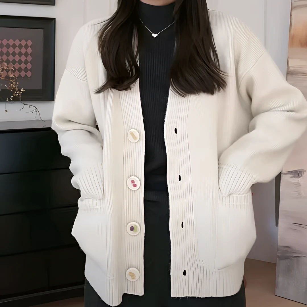 【YHH】秋季宽松加厚小花扣毛衣开衫-YHW4797