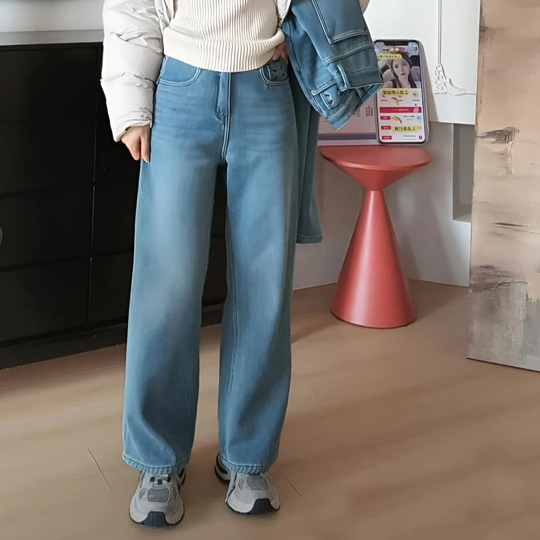 【YHH】冬季新品显瘦加厚加绒休闲牛仔长裤-YHK4506