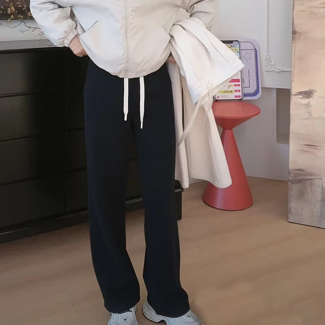 【YHH】冬季休闲百搭抽绳松紧加绒直筒裤-YHK4459