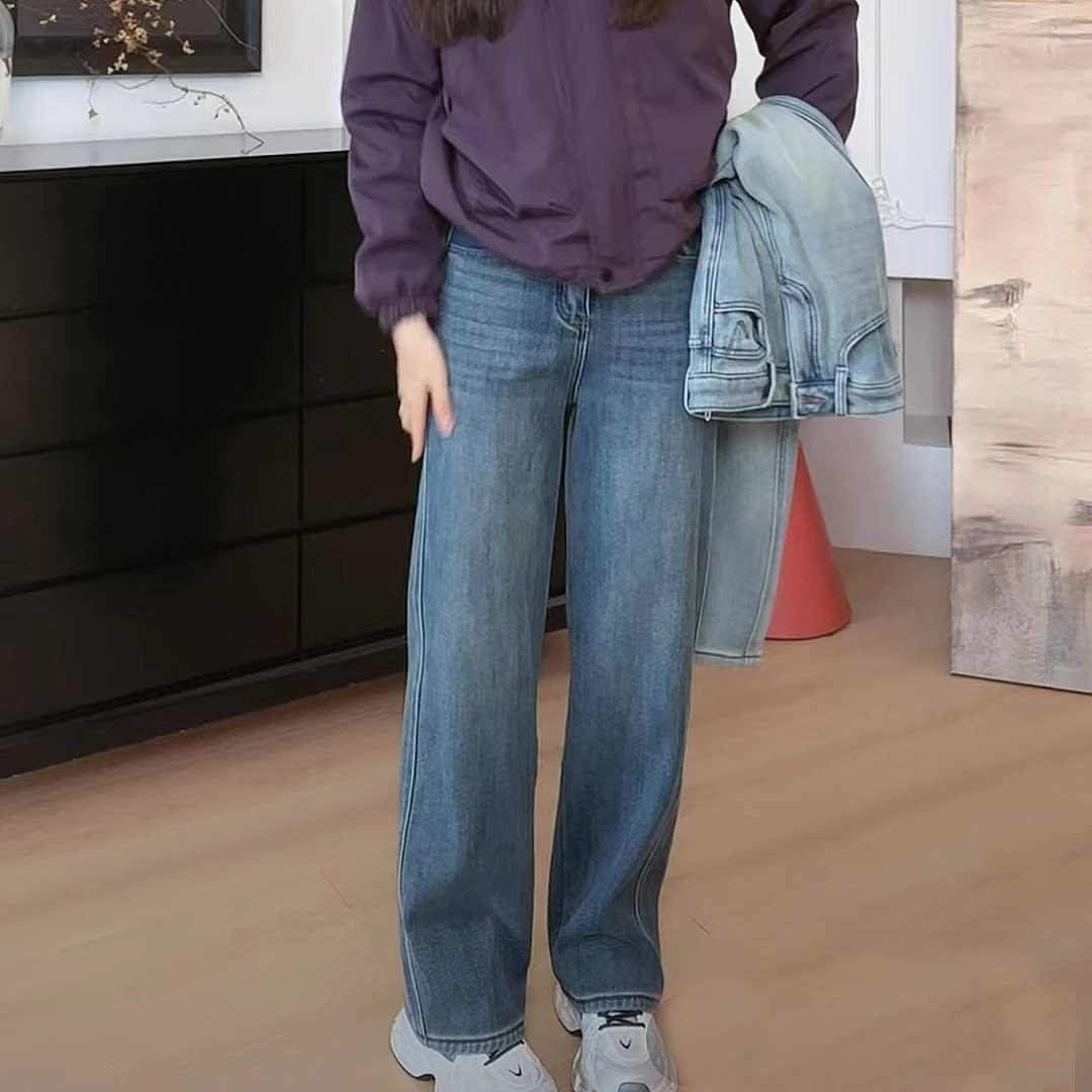 【YHH】冬季复古显瘦休闲百搭直筒加绒牛仔长裤-YHK4478