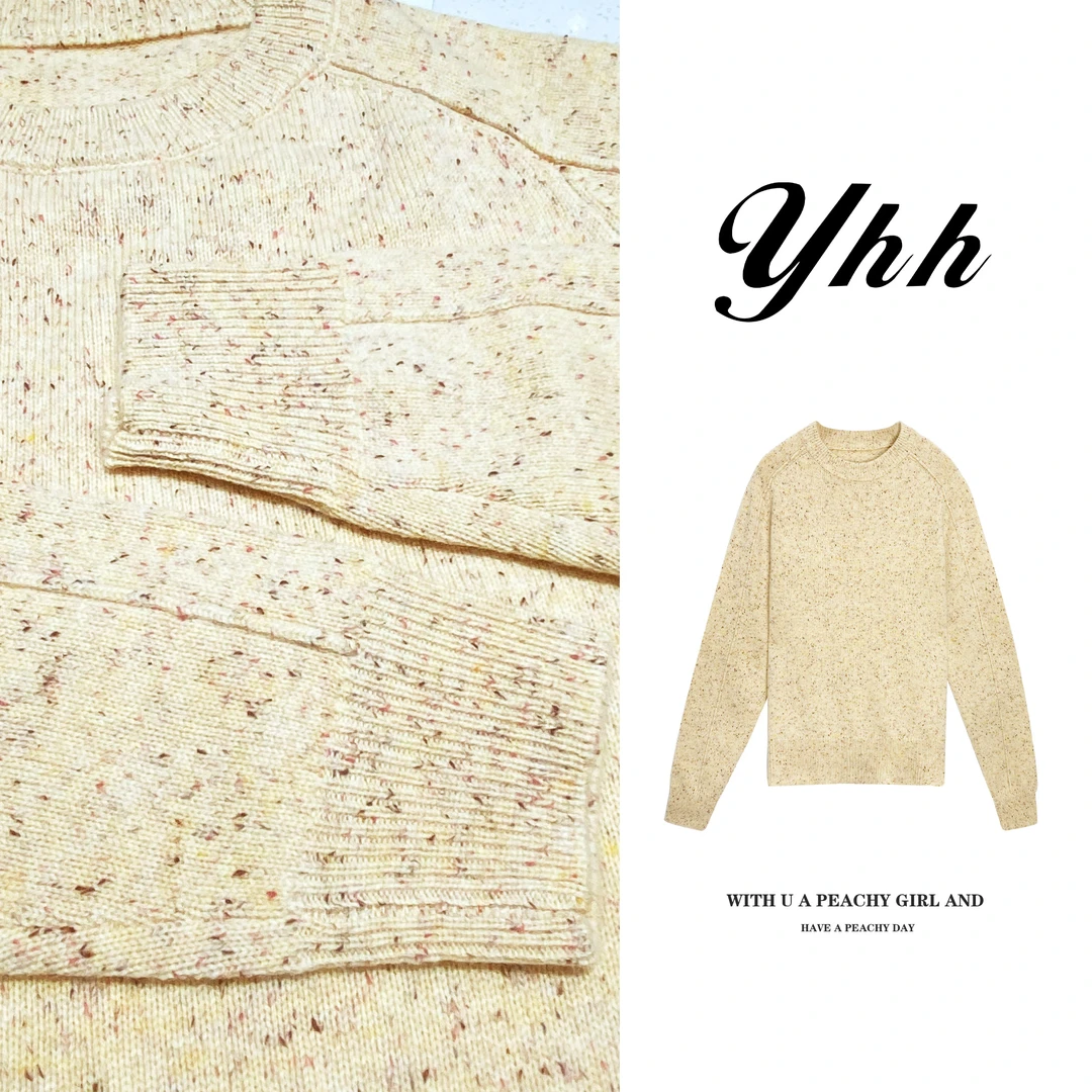 【YHH】冬季简约韩系时尚温柔休闲花色圆领气质插肩袖毛衣-YHW4017