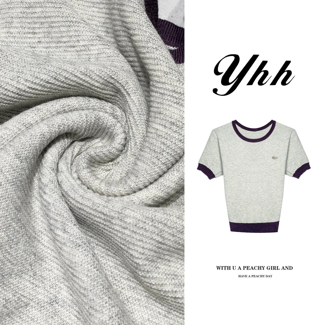 【YHH】蜜尔娜 春季时尚休闲圆领拼色针织衫T恤-YHW4187