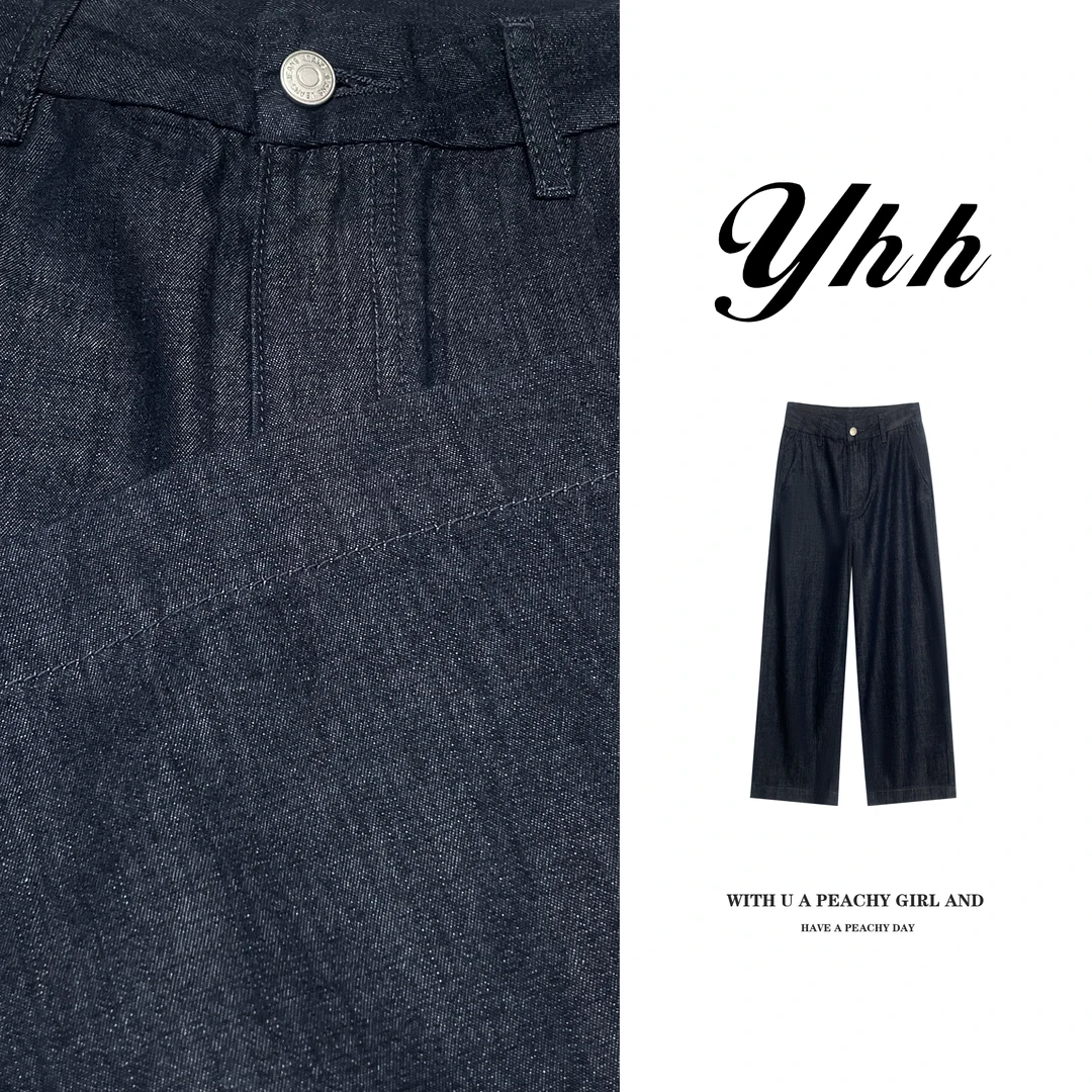 【YHH】夏季休闲高腰复古宽松阔腿九分牛仔裤-YHK4225